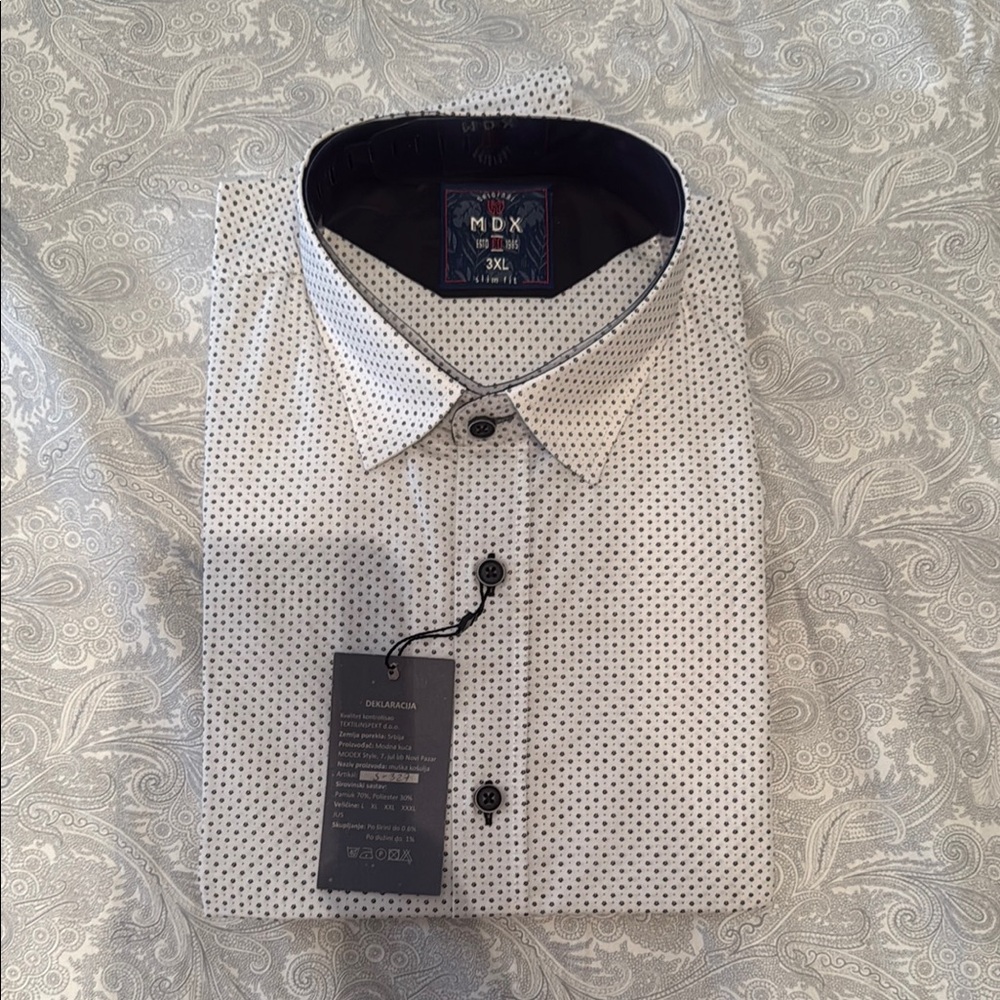 White and Black Casual Button Down Shirt with High-Quality Cotton